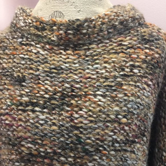 Size M Zara Knit Italian Yarn Beige Brown Mixed Color Cocoon Poncho Sweater - Picture 3 of 10